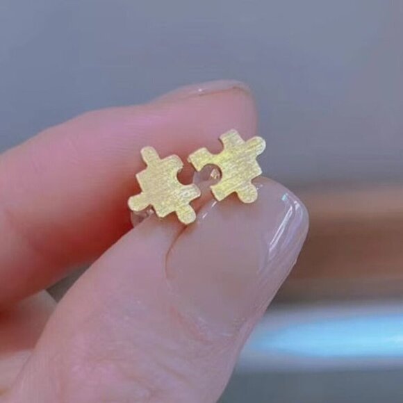 Jigsaw Piece 14K Overlay Silver Zircon Choice of Necklace or Pair of Earrings - Picture 5 of 6